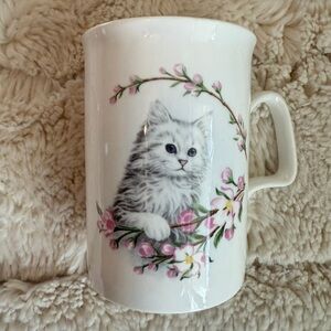 WESTBURY Made In England Cat Coffee Tea Mug Cup Fine Bone China Floral 8oz Slim